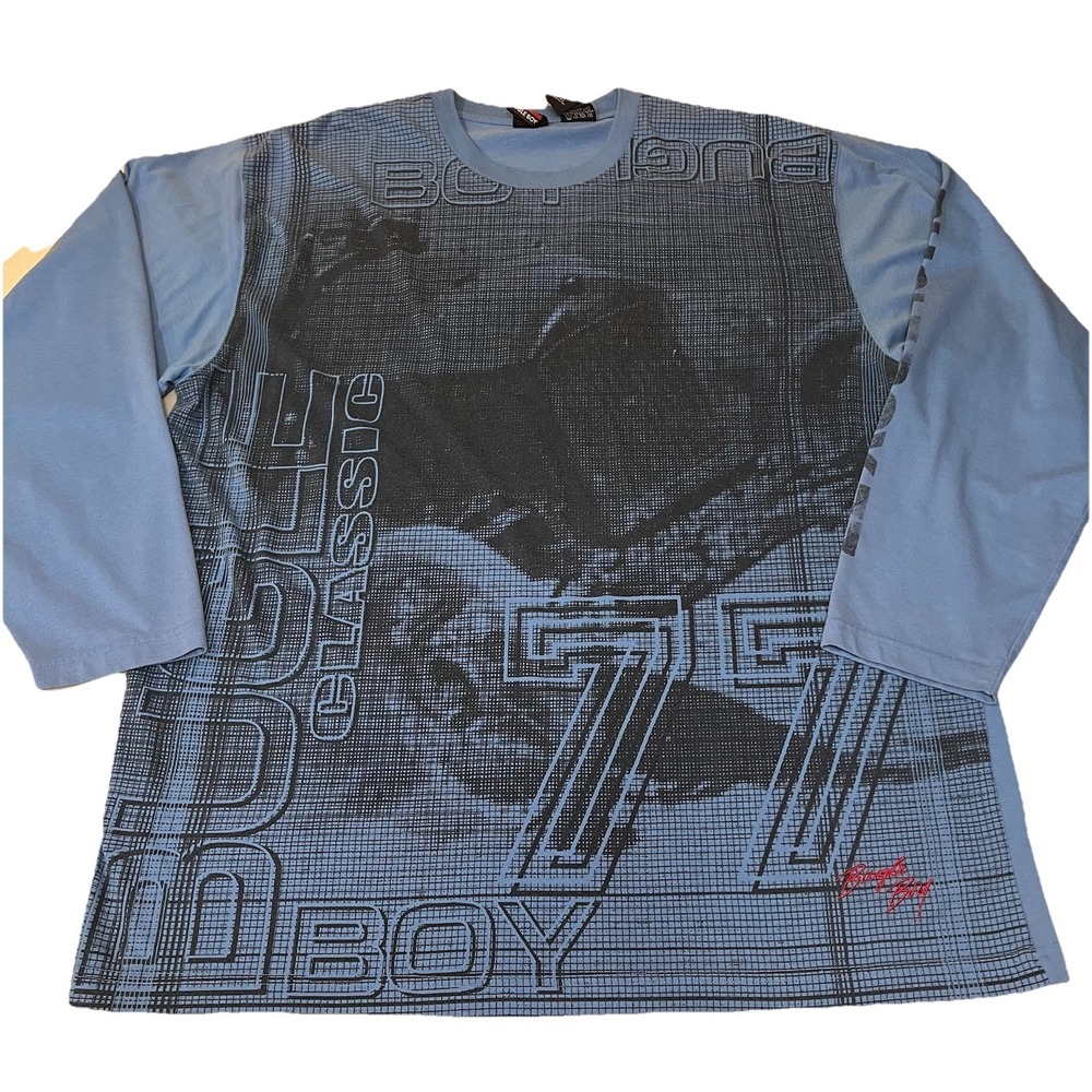 Bugle Boy Men's T Shirt Vtg Long‎ Sleeve XL Blue Cotton Skater Graphic Y2K 90s